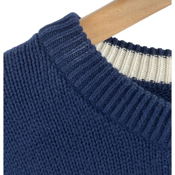 IZOD Vintage 90s Mens Size Large Blue/Cream Striped Long Sleeve Crewneck Sweater - Picture 7 of 10